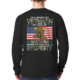 Grumpy Old Veteran Army Us Patriot Father Grandfather Dad Back Print Long Sleeve T-shirt | Mazezy