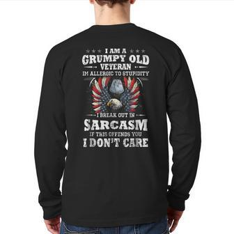 I Am A Grumpy Old Veteran I'm Allergic To Stupidity Back Print Long Sleeve T-shirt | Mazezy