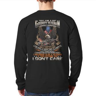 I Am A Grumpy Old Veteran Proud Vet Grandfather Fathers Day Back Print Long Sleeve T-shirt | Mazezy