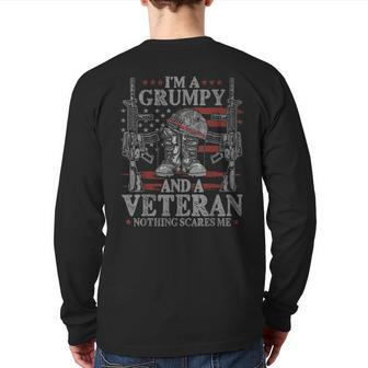 Grumpy Veterans Day Grandpa I'm Grumpy And A Veteran Back Print Long Sleeve T-shirt | Mazezy