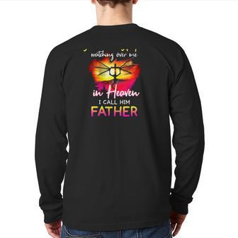 I Have A Guardian Angel Watching Over Me In Heaven I Call Him Father Christian Cross With Dragon Back Print Long Sleeve T-shirt | Mazezy