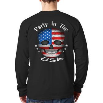 Happy Face Smile American Skull Flag Party In The Usa Usa Back Print Long Sleeve T-shirt | Mazezy