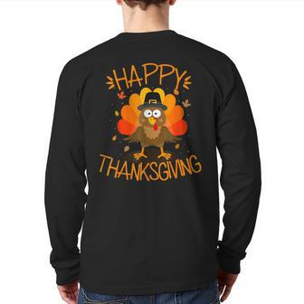 Happy Thanksgiving Turkey Happy Family Dinner Turkey Day Back Print Long Sleeve T-shirt - Seseable