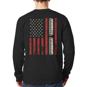Harmonica Vintage American Flag Patriotic Harmonica Player Back Print Long Sleeve T-shirt - Monsterry AU