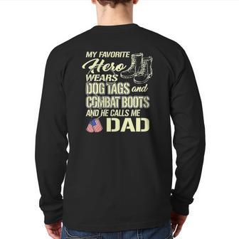 Hero Wears Dog Tags Combat Boots Proud Army Dad Father Back Print Long Sleeve T-shirt | Mazezy