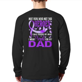 My Heroes I Wear Purple For My Dad Pancreatic Cancer Back Print Long Sleeve T-shirt | Mazezy AU