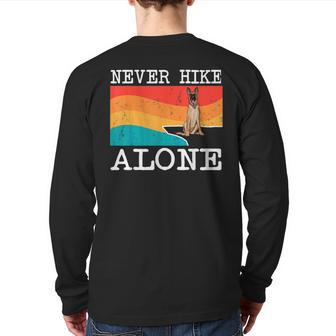 Never Hike Alone Belgian Malinoi Graphic Hiking Back Print Long Sleeve T-shirt - Monsterry DE