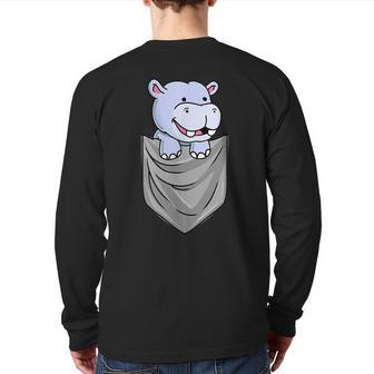 Hippo In Pocket Hippopotamus Back Print Long Sleeve T-shirt - Monsterry