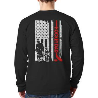 Hockey Dad American Flag Father's Day For Hockey Daddy Back Print Long Sleeve T-shirt | Mazezy