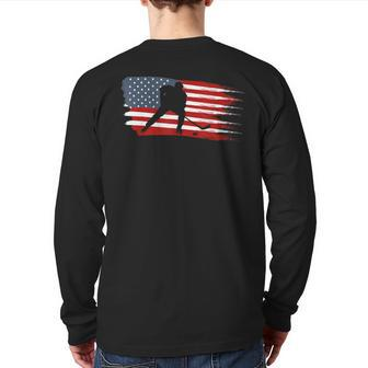 Hockey Usa Flag American Flag Patriotic Ice Hockey Back Print Long Sleeve T-shirt - Monsterry
