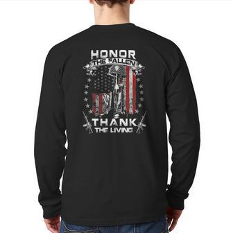 Honor The Fallen Thank The Living Memorial Day Veterans Day Back Print Long Sleeve T-shirt | Mazezy