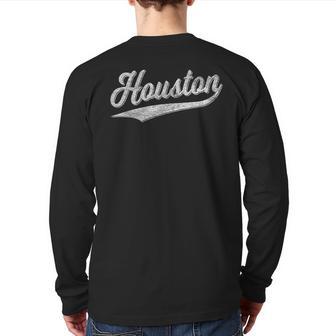 Houston Texas Vintage Sports Script Classic Style Back Print Long Sleeve T-shirt - Monsterry