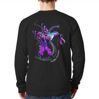 Hummingbird Holding Purple Ribbon Overdose Awareness Back Print Long Sleeve T-shirt - Monsterry