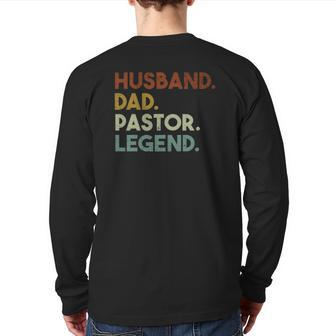 Husband Dad Pastor Legend Vintage Church Pastor Back Print Long Sleeve T-shirt | Mazezy