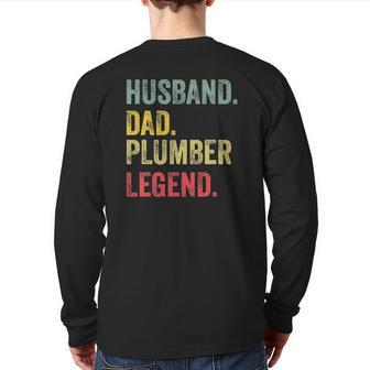 Husband Dad Plumber Legend Vintage Retro Back Print Long Sleeve T-shirt | Mazezy