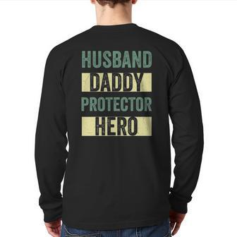 Husband Daddy Protector Hero Father's Day Tee For Dad Wife Back Print Long Sleeve T-shirt | Mazezy