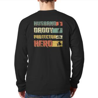 Husband Daddy Protector Hero Retro Vintage Father's Day Back Print Long Sleeve T-shirt | Mazezy