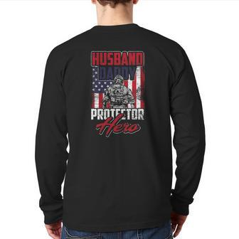 Husband Daddy Protector Hero Veterans Day Back Print Long Sleeve T-shirt | Mazezy DE
