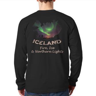 Iceland Fire Ice & Northern Lights Aurora Back Print Long Sleeve T-shirt - Monsterry AU