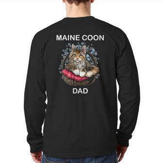 Illustration Art Of Maine Coon Cat For Mens Dad Daddy Father Back Print Long Sleeve T-shirt | Mazezy