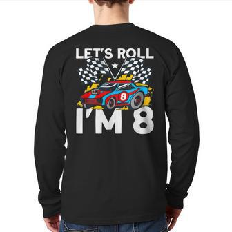 I'm 8 Bday Race Car Party Cute 8Th Birthday Boys Race Car Back Print Long Sleeve T-shirt - Monsterry