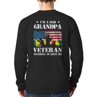 I'm A Dad Grandpa Veteran Nothing Scares Me Flag Back Print Long Sleeve T-shirt | Mazezy