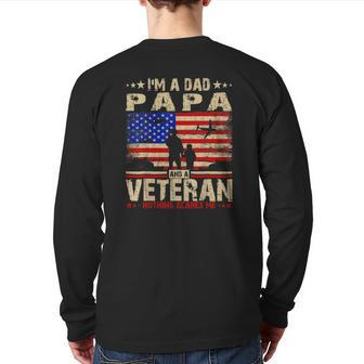 I'm A Dad Papa And A Veteran Flag Usa Father's Day Back Print Long Sleeve T-shirt | Mazezy