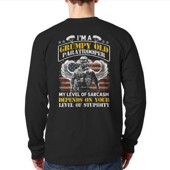 I'm A Grumpy Old Paratrooper Flag Veterans Day Back Print Long Sleeve T-shirt | Mazezy