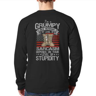 I'm A Grumpy Old Veteran Army Us Flag Grandpa Back Print Long Sleeve T-shirt | Mazezy