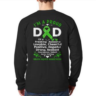 I'm A Proud Dad Of A Awesome Brain Injury Awareness Ribbon Back Print Long Sleeve T-shirt | Mazezy