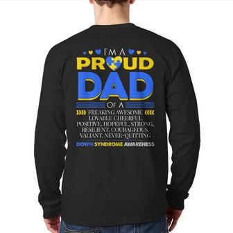 I'm A Proud Dad Of A Down Syndrome Awareness Blue & Yellow Back Print Long Sleeve T-shirt | Mazezy