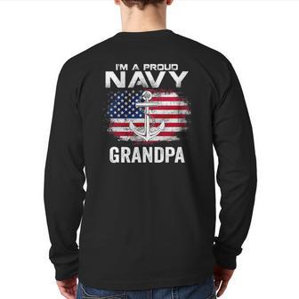 I'm A Proud Navy Grandpa With American Flag Veteran Back Print Long Sleeve T-shirt | Mazezy