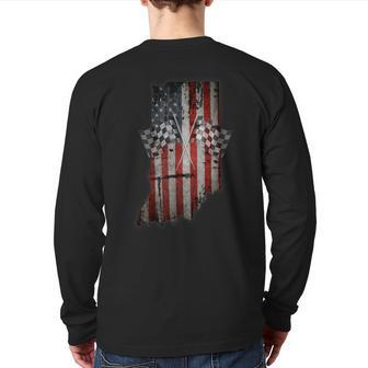 Indiana T Distressed Look Checkered Flag Back Print Long Sleeve T-shirt - Monsterry CA