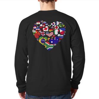 International World Flags Heart Travelling World Flag Back Print Long Sleeve T-shirt - Monsterry CA