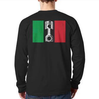 Italian Car & Diesel Mechanic Italy Flag Piston Muscle Auto Back Print Long Sleeve T-shirt | Mazezy