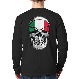 Italy Flag Bandana Skull Italia Italian Sicilian Pride Mafia Back Print Long Sleeve T-shirt | Mazezy
