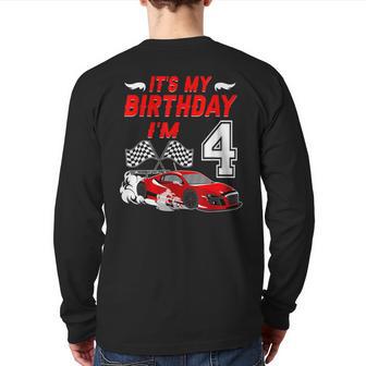 It's My 4Th Birthday Boy Race Car Racing 4 Years Old Back Print Long Sleeve T-shirt - Monsterry