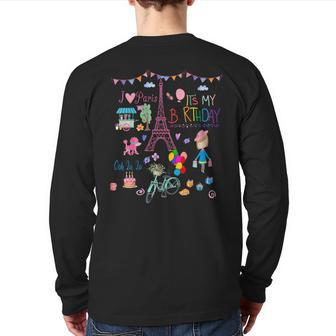 It's My Birthday I Love Paris Eiffel Tower & French Icons Back Print Long Sleeve T-shirt - Monsterry AU