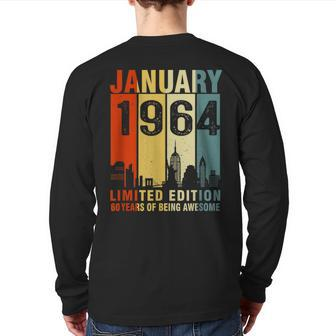 January 1964 60 Years Of Being Awesome Vintage Back Print Long Sleeve T-shirt - Monsterry AU