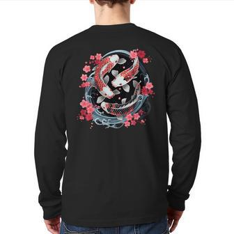 Japanese Koi Carp Ying Yang Nishikigoi Fish Cherry Blossom Back Print Long Sleeve T-shirt - Thegiftio UK