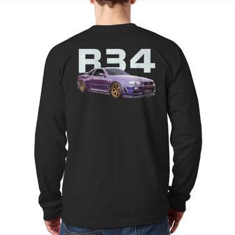 Jdm Car R34 V-Spec Midnight Purple Iii Bnr34 Back Print Long Sleeve T-shirt - Monsterry UK