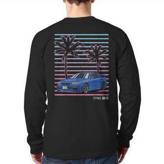 Jdm Import Tuner Drift Car Street Racing 80S Synthwave Back Print Long Sleeve T-shirt - Monsterry AU