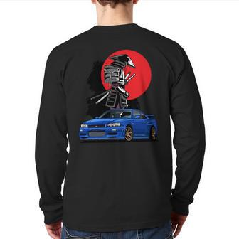 Jdm Skyline R34 Car Tuning Japan Samurai Drift Back Print Long Sleeve T-shirt - Monsterry