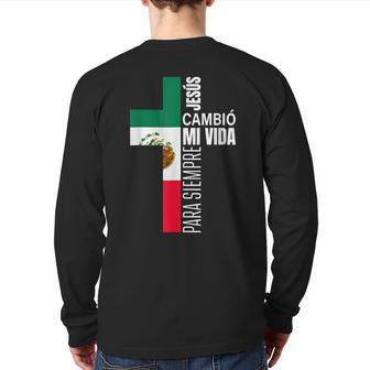 Jesus Christian Spanish Dad Fathers Day Mexican Flag Back Print Long Sleeve T-shirt | Mazezy CA
