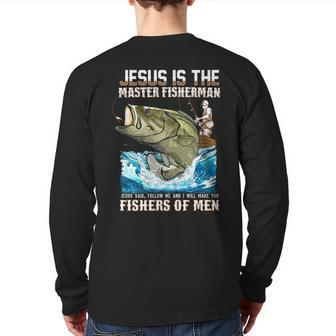 Jesus Fisher Of Bible Verse Fishing Dad Grandpa Back Print Long Sleeve T-shirt | Mazezy