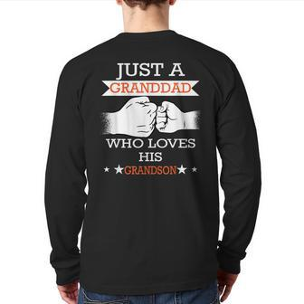 Just A Granddad Who Loves His Grandson Grandpa Back Print Long Sleeve T-shirt | Mazezy