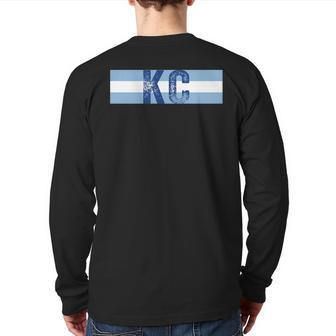 Kc 2 Letters Kansas City Cool Kc Blue Stripes Kc Retro Cool Back Print Long Sleeve T-shirt - Monsterry CA