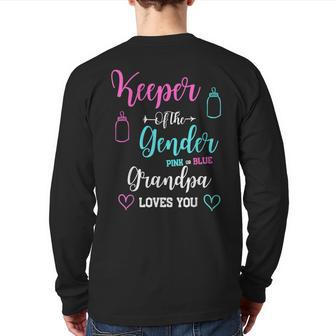 Keeper Of The Gender Pink Or Blue Grandpa Loves You Back Print Long Sleeve T-shirt | Mazezy
