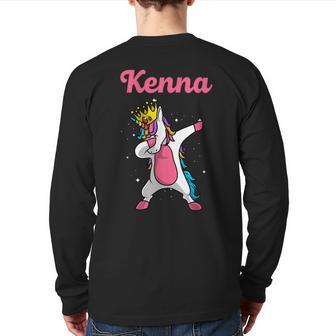 Kenna Name Personalized Birthday Dabbing Unicorn Queen Back Print Long Sleeve T-shirt - Monsterry DE