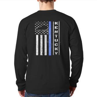 Kentucky Thin Blue Line Police Flag Cop Men Dad Back Print Long Sleeve T-shirt | Mazezy